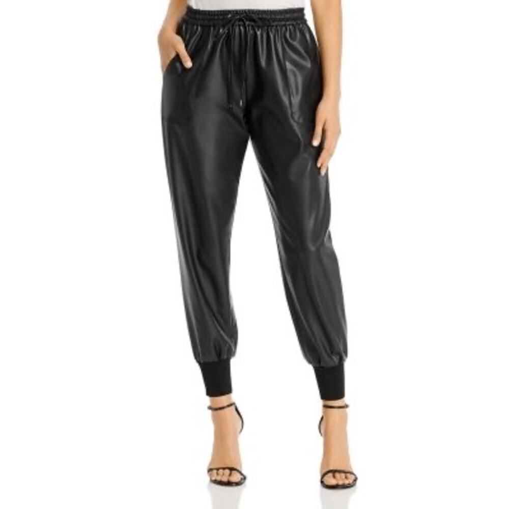 Elie Tahari Zuma Faux Leather Black Jogger Black Pants - Size XL - Pre-Owned